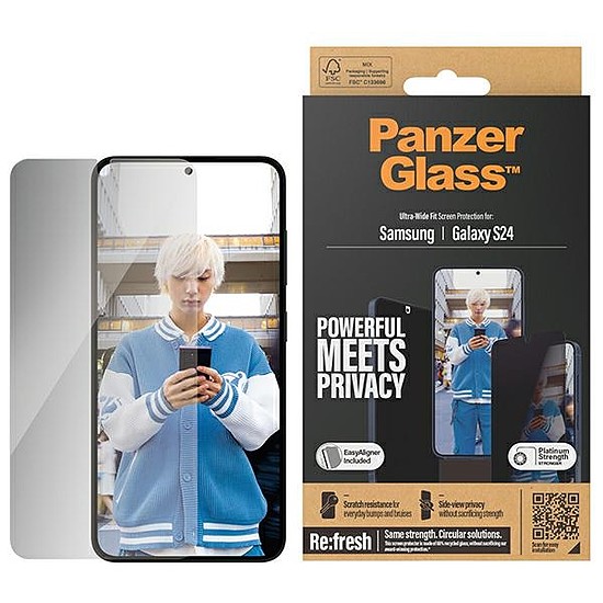 PanzerGlass Ultra-Wide Fit adatvédelmi edzett üveg pozícionálóval Samsung Galaxy S24 készülékhez