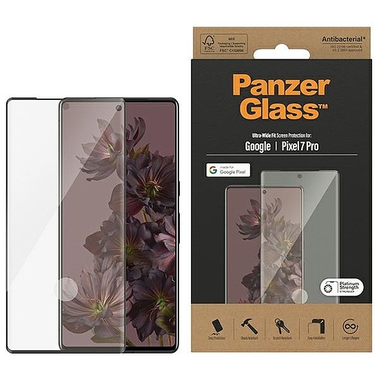 PanzerGlass Ultra-Wide Fit antibakteriális edzett üveg Google Pixel 7 Pro telefonhoz - fekete kerettel