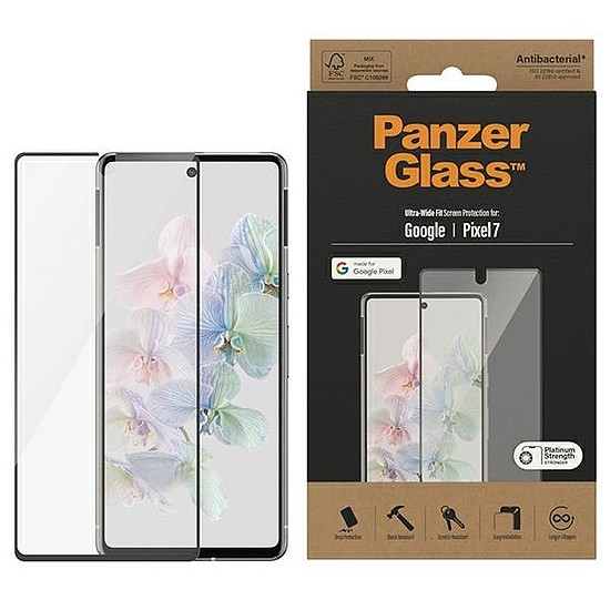 PanzerGlass Ultra-Wide Fit antibakteriális edzett üveg Google Pixel 7 telefonhoz - fekete kerettel