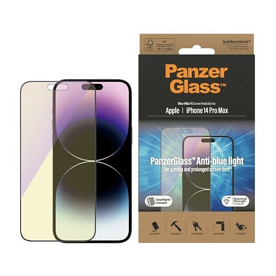 PanzerGlass Ultra-Wide Fit antibakteriális edzett üveg kék fényszűrővel és pozicionálóval iPhone 14 Pro Max készülékhez