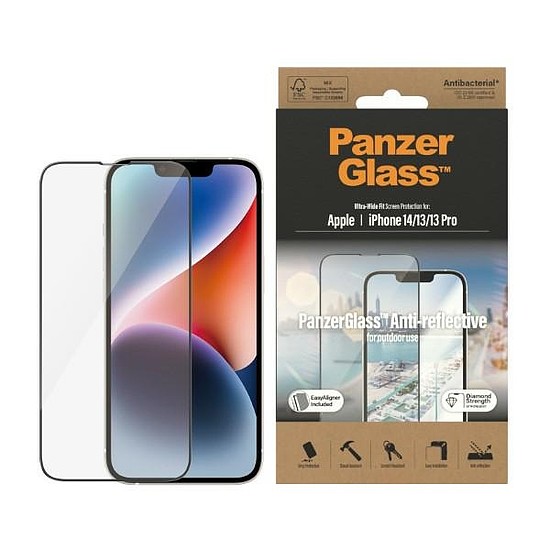 PanzerGlass Ultra-Wide Fit antibakteriális edzett üveg tükröződésszűrővel és pozicionálóval iPhone 14/13 Pro/13 készülékhez