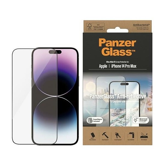 PanzerGlass Ultra-Wide Fit antibakteriális edzett üveg tükröződésszűrővel és pozicionálóval iPhone 14 Pro Max készülékhez