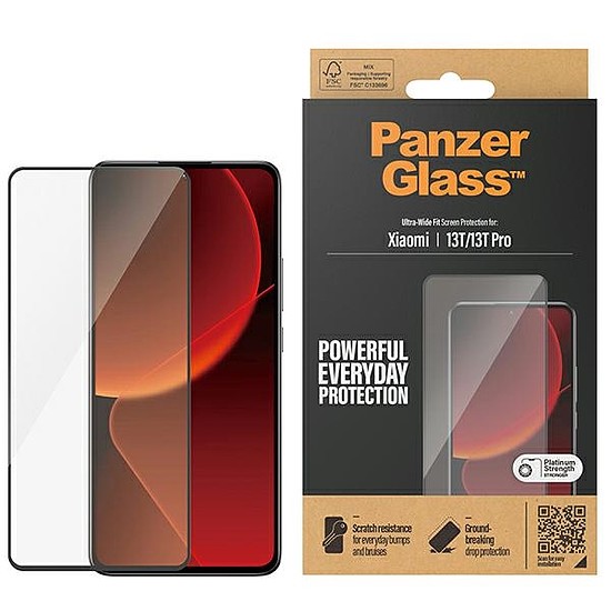 PanzerGlass Ultra-Wide Fit antibakteriális edzett üveg Xiaomi 13T / 13T Pro készülékekhez - fekete kerettel