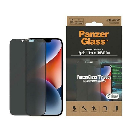 PanzerGlass Ultra-Wide Fit edzett üveg antibakteriális adatvédelem iPhone 14/13 Pro/13 készülékhez