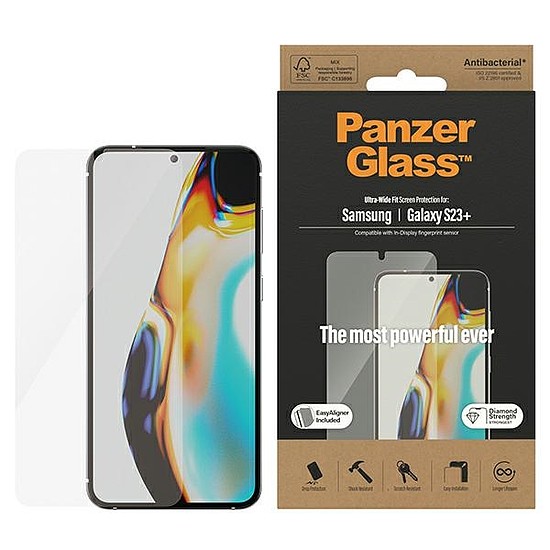 PanzerGlass Ultra-Wide Fit edzett üveg applikátorral Samsung Galaxy S23+ készülékhez