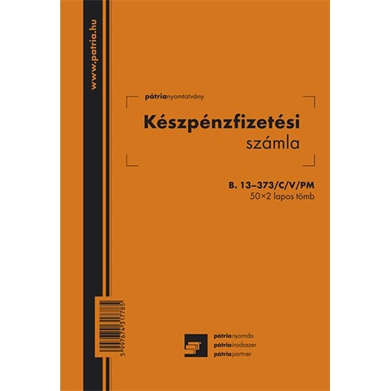 Pátria készpénzfizetési számlatömb egy ÁFA-s A5 50x2 lapos álló B.13-373/C/V/PM