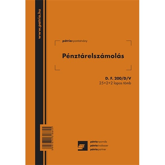 Pátria Pénztárelszámolás A5 25x2 lapos álló vegykezelt D.F.200/D/V