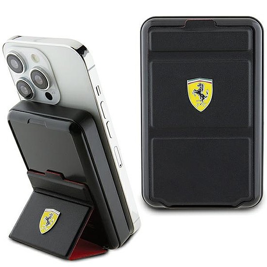 Powerbank Ferrari Metal Logo MagSafe indukciós 15W 10000 mAh állvány funkcióval - fekete