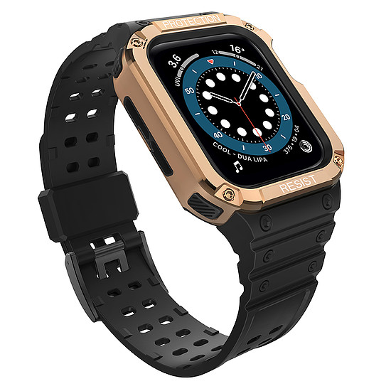 Protect Strap Band Case csuklópánt Apple Watch 7 / 6 / 5 / 4 / 3 / 2 / SE (45 / 44 / 42 mm) Case Armour órafedél fekete / rózsa arany