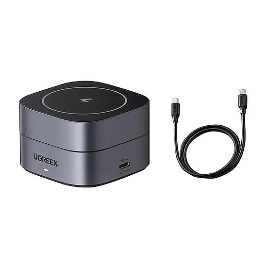 Qi induktív töltő 2 az 1-ben iPhone-hoz, AirPods Ugreen W256, 20 W fekete + USB-C-USB-C kábel 1 m (35278)