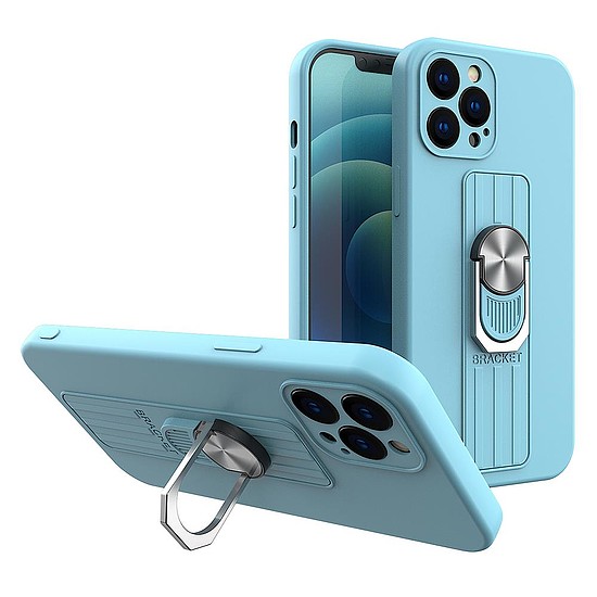 Ring Case szilikon tok ujjfogással és állvánnyal iPhone 12 mini világoskékhez