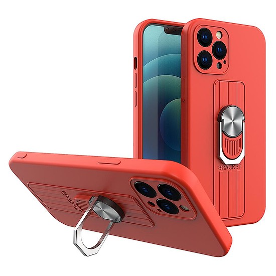 Ring Case szilikon tok ujjfogással és állvánnyal iPhone 12 piroshoz