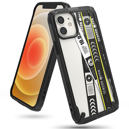 Ringke Fusion X Design tartós PC-tok TPU bumper iPhone 12 mini fekete készülékhez (Ticket Band) (XDAP0018)