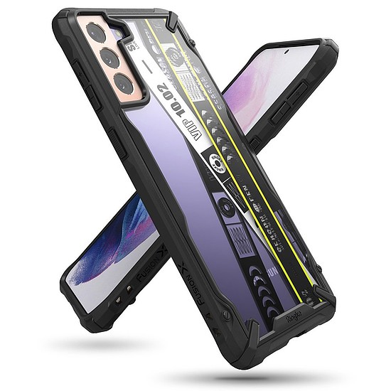 Ringke Fusion X Design tartós PC-tok TPU bumper Samsung Galaxy S21+ 5G (S21 Plus 5G) fekete (Ticket band) (XDSG0052) készülékhez