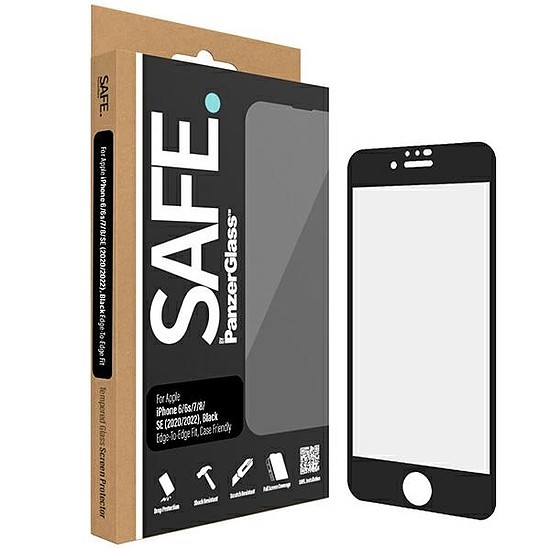 SAFE by PanzerGlass Edge-to-Edge edzett üveg iPhone SE 2020 / SE 2022 / 8 / 7 / 6 / 6s készülékekhez - fekete kerettel