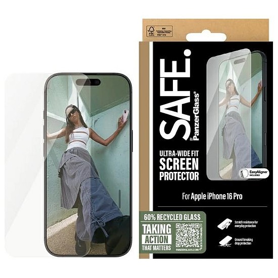 SAFE by PanzerGlass iPhone 16 Pro 6,3" képernyővédő fólia, ultraszéles illeszkedés SAFE95876