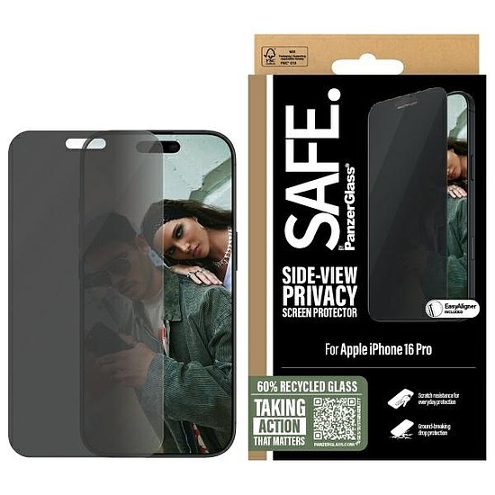 SAFE by PanzerGlass iPhone 16 Pro 6,3" Privát képernyővédő fólia Ultra-széles illeszkedés SAFEP95876