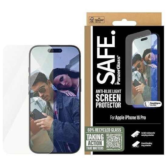 SAFE by PanzerGlass Képernyővédő Antikék Világos edzett üveg iPhone 16 Pro-hoz - átlátszó