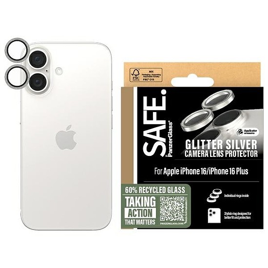 SAFE PanzerGlass iPhone 16 6,1" / 16 Plus 6,7" lencsevédő ezüst/csillogó ezüst SAFE95892