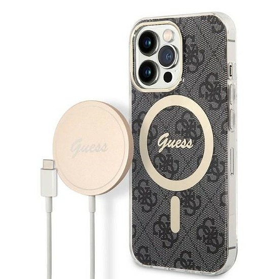 Set Guess GUBPP13LH4EACSK Case+ Töltő iPhone 13 Pro fekete/fekete kemény tok 4G Print MagSafe