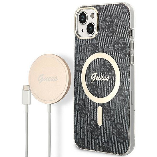 Set Guess GUBPP14SH4EACSK Case+ Töltő iPhone 14 6.1" fekete/fekete kemény tok 4G Print MagSafe