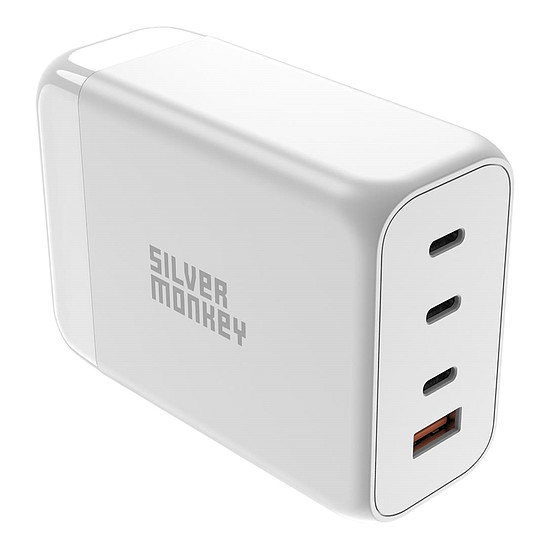 Silver Monkey SMA156 200W GaN töltő 3x USB-C PD USB-A QC 3.0 levehető tápkábellel - fehér