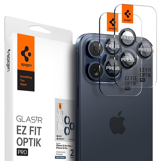 Spigen - Optik.tR EZ Fit Pro kameraüveg (2 csomag) - iPhone 14 Pro / 14 Pro Max / 15 Pro / 15 Pro Max - Kék titán