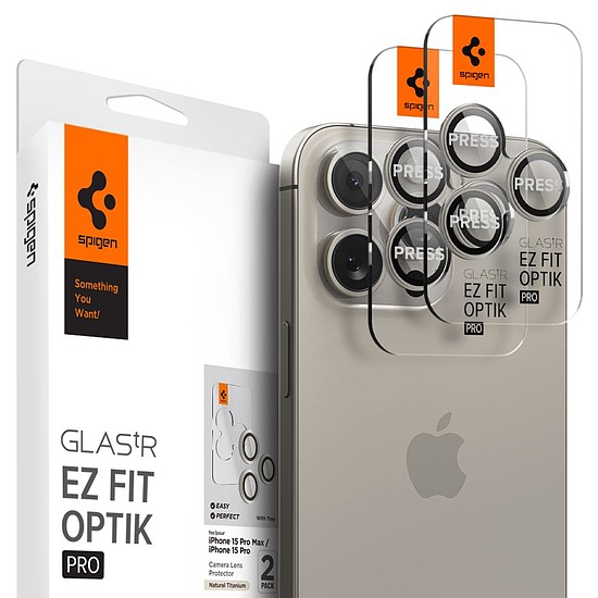 Spigen - Optik.tR EZ Fit Pro kameraüveg (2 csomag) - iPhone 14 Pro / 14 Pro Max / 15 Pro / 15 Pro Max - Természetes titán