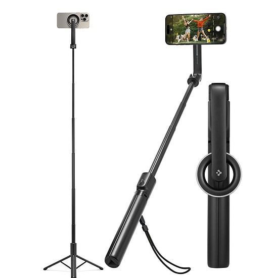 Spigen - Selfie Stick (S580W) - MagSafe kompatibilis, állvánnyal, stabil, Bluetooth, iOS és Android rendszerhez - fekete