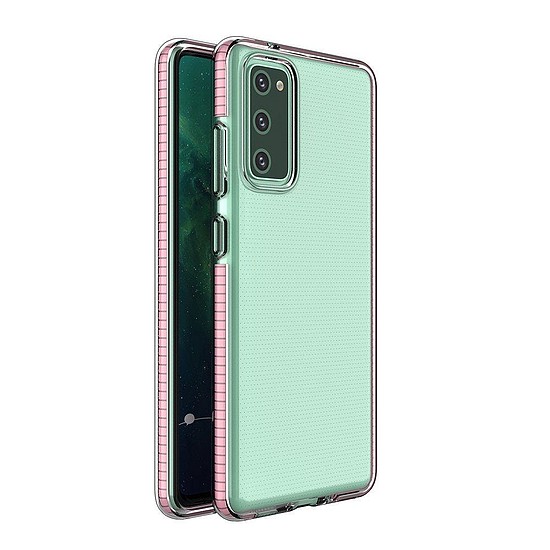 Spring Case átlátszó TPU gél védőburkolat színes kerettel Samsung Galaxy A72 4G világos rózsaszín