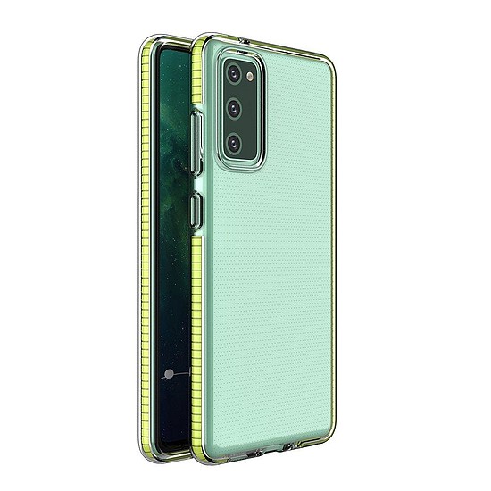 Spring Case átlátszó TPU gél védőburkolat színes kerettel Samsung Galaxy S21 5G sárga színben