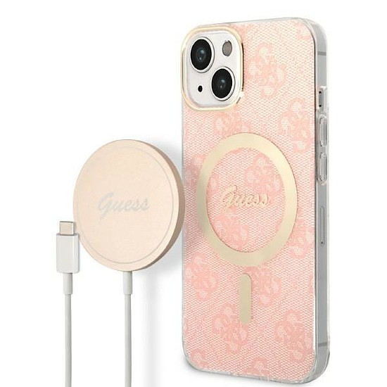 Szett Guess GUBPP14MH4EACSP Case+ Töltő iPhone 14 Plus 6.7" rózsaszín/rózsaszín kemény tok 4G Print MagSafe