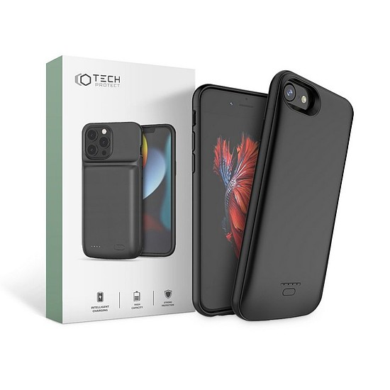 Tech-Protect akkumulátor tok iPhone 6 / 6S / 7 / 8 / SE 2020 / 2022 telefonhoz 3200 mAh Powerbankkal - fekete