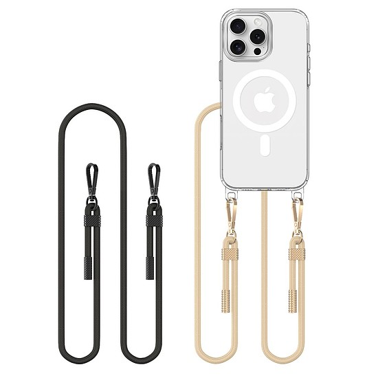 Tech-Protect FlexAir Chain MagSafe tok iPhone 16 Pro készülékhez - átlátszó + 2 zsinór (fekete és taupe)