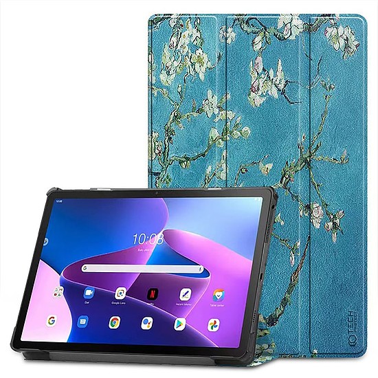 Tech-Protect SmartCase for Lenovo Tab M10 Plus (3. generáció) 10,6" TB-125 / TB-128 - kék, sakura virágokkal