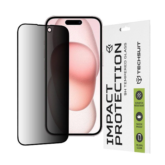 Techsuit - 111D Privacy Full Glue - iPhone 15 / iPhone 16 - Fekete