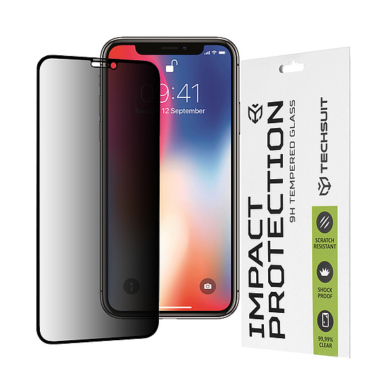 Techsuit - 111D Privacy Full Glue - iPhone X / iPhone XS / iPhone 11 Pro - Fekete