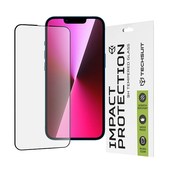 Techsuit - 111D teljes borítás / teljes ragasztós üveg - iPhone 13 / 13 Pro / 14 - fekete (KF235959)