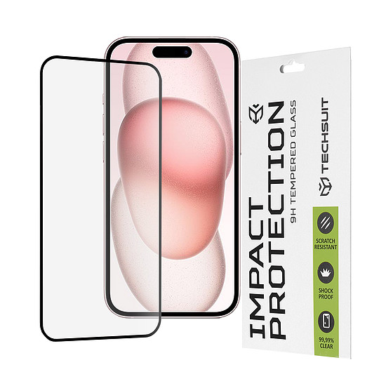 Techsuit - 111D teljes borítás / teljes ragasztós üveg - iPhone 15 - fekete (KF2314011)