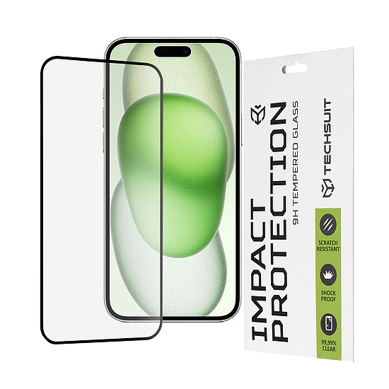 Techsuit - 111D teljes borítás / teljes ragasztós üveg - iPhone 15 Plus - fekete (KF2314013)