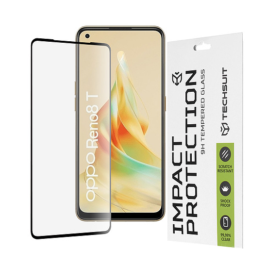 Techsuit - 111D teljes borítás / teljes ragasztós üveg - Oppo Reno8 T - fekete (KF2313132)