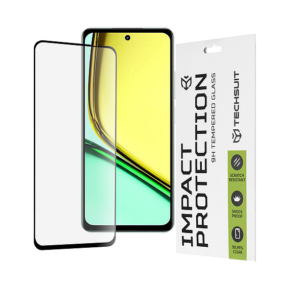 Techsuit - 111D teljes borítás / teljes ragasztós üveg - Realme C67 4G - fekete (KF2318721)