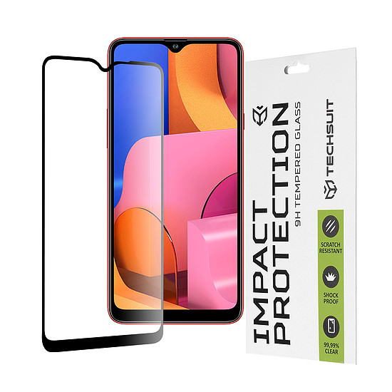 Techsuit - 111D teljes borítás / teljes ragasztós üveg - Samsung Galaxy A20s - fekete (KF235612)