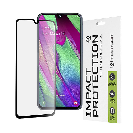 Techsuit - 111D teljes borítás / teljes ragasztós üveg - Samsung Galaxy A40 - fekete (KF235948)