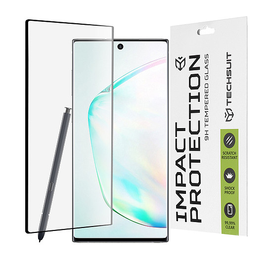 Techsuit - 111D teljes burkolat / teljes ragasztós üveg / 3D ívelt képernyő - Samsung Galaxy Note 10 Plus 4G / Note 10 Plus 5G - fekete (KF2314524)