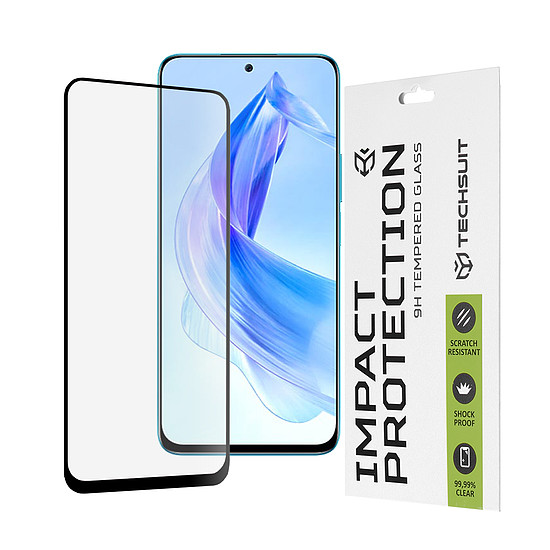 Techsuit - 111D teljes burkolat / teljes ragasztós üveg - Honor 90 Lite - fekete (KF2313959)