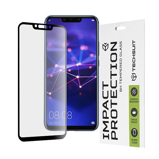 Techsuit - 111D teljes burkolat / teljes ragasztós üveg - Huawei Mate 20 Lite / Nova 3 / Nova 3i / P Smart Plus - fekete (KF235596)