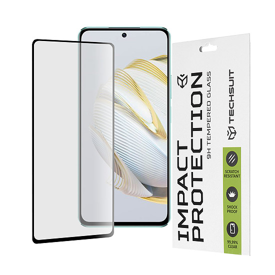 Techsuit - 111D teljes burkolat / teljes ragasztós üveg - Huawei nova 10 SE - fekete (KF2310846)