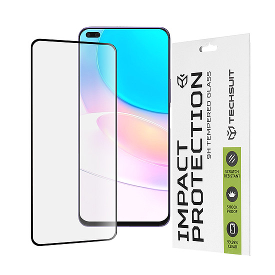 Techsuit - 111D teljes burkolat / teljes ragasztós üveg - Huawei nova 8i / Honor 50 Lite - fekete (KF237171)