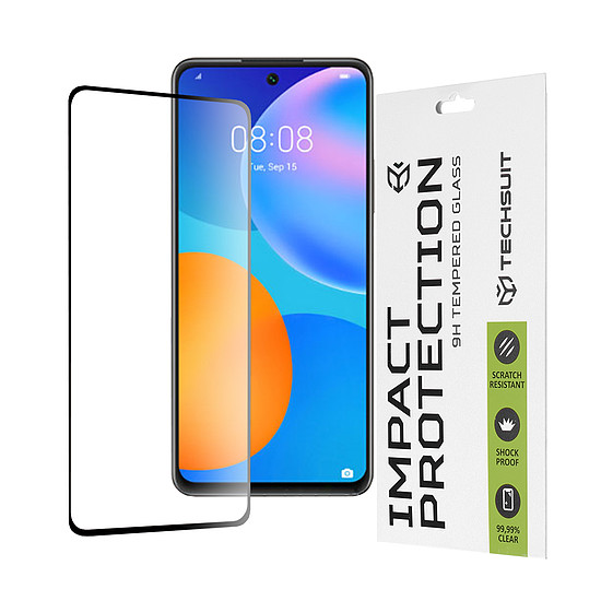 Techsuit - 111D teljes burkolat / teljes ragasztós üveg - Huawei P smart 2021 - fekete (KF235588)